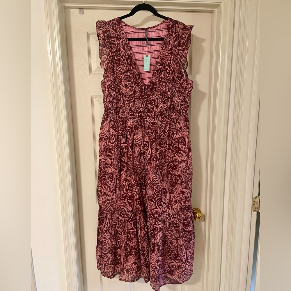 NWT! Anthropologie The Peregrine Midi Dress Pink Patterned Size 1X